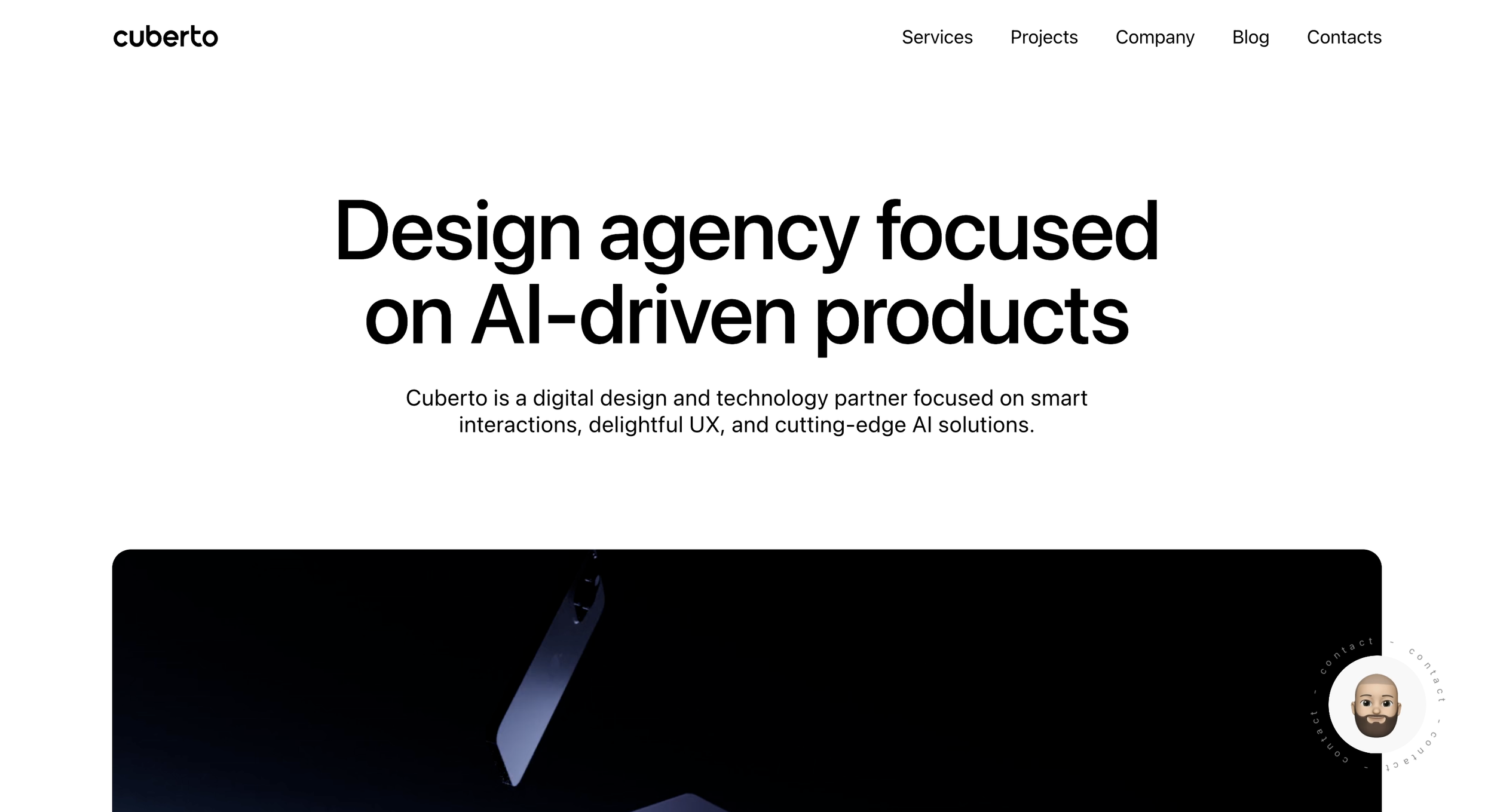 Cuberto website hero section image from top 10 modern websites