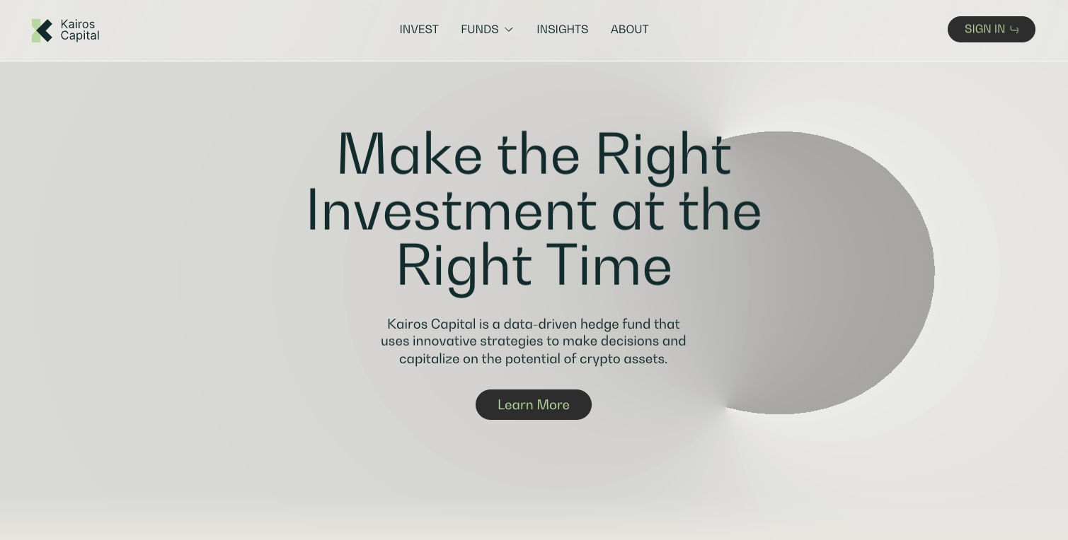 Hero section of a hedge fund website, Kairos Capital
