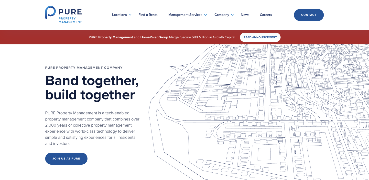 Hero section of a property management company website, PURE Property