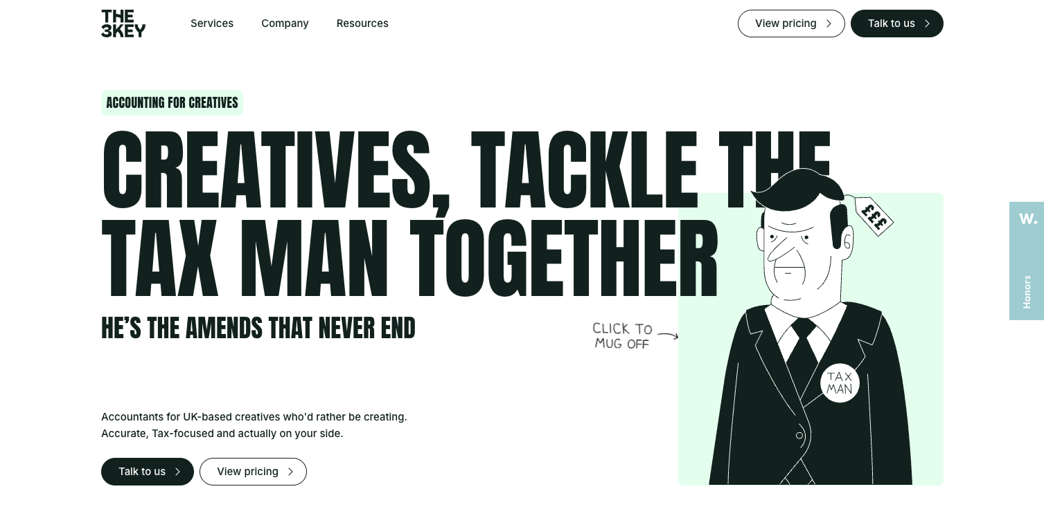 Hero section of an accounting firm website, The 3Key