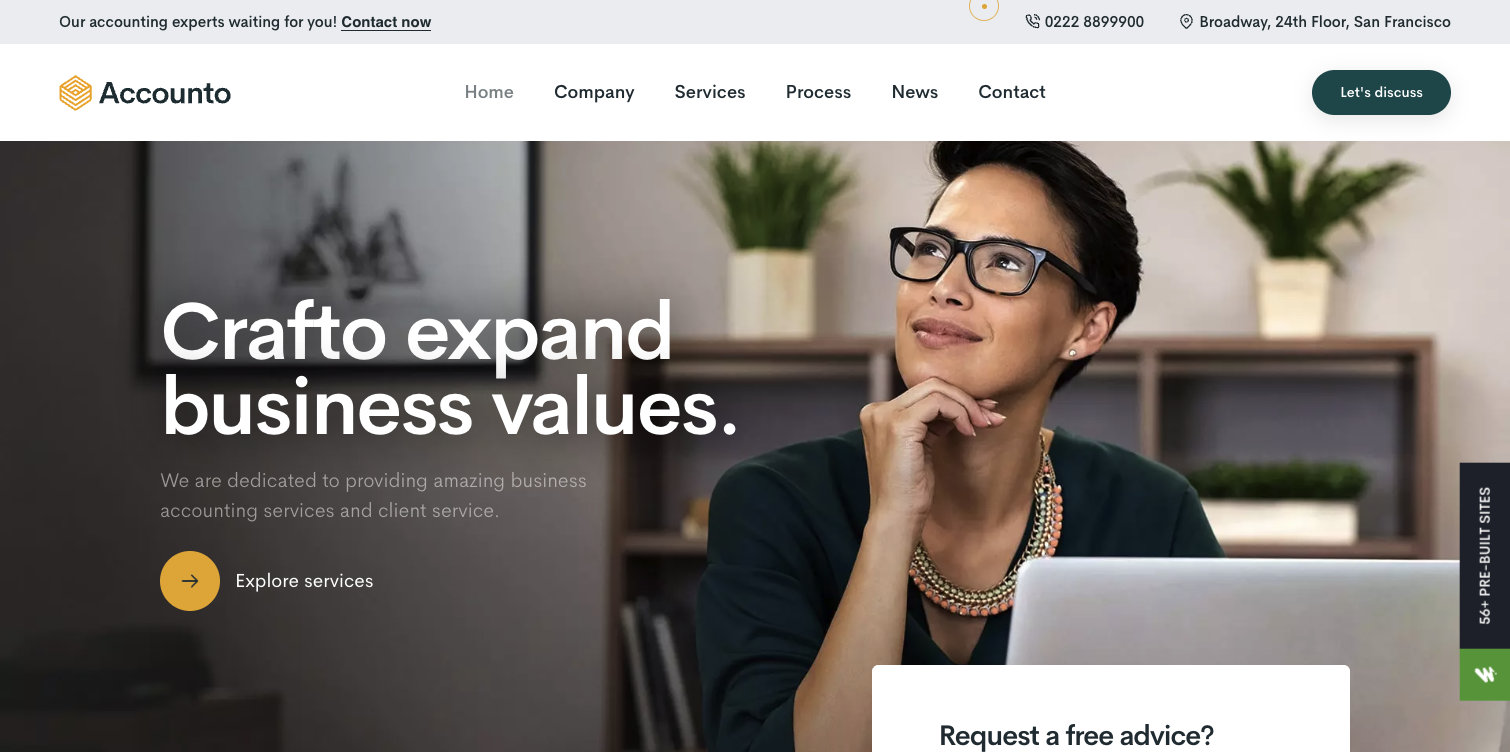 Hero section of a tax consultant website, Accounto