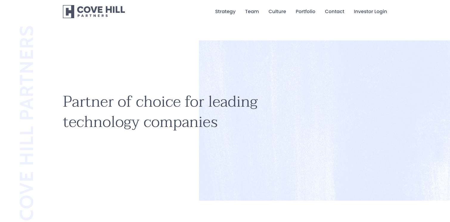 Hero section of a private equity firms website, Cove Hill Partners
