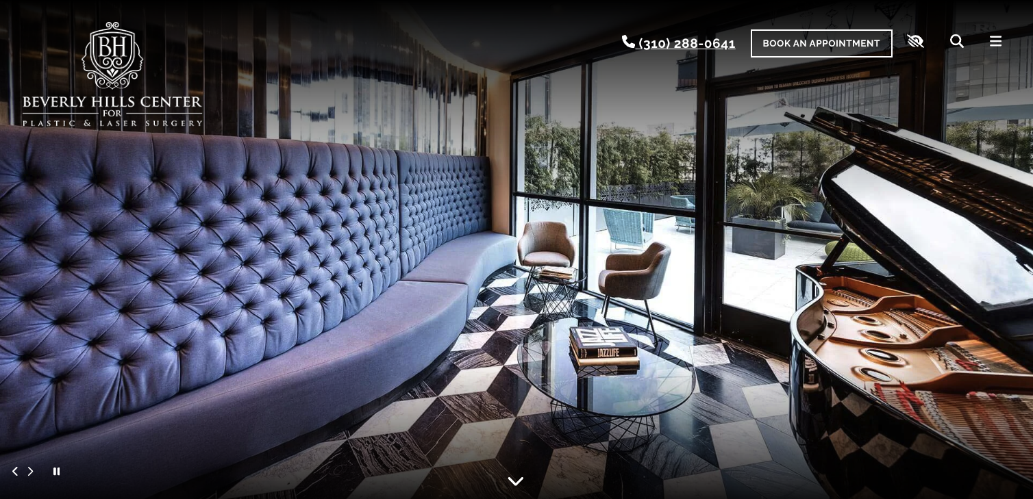 Hero section of a cosmetic clinic website, Beverly Hills Center