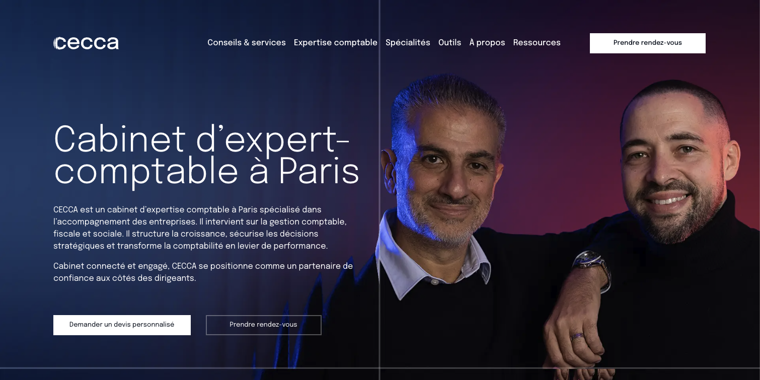 Hero section of a tax consultant website, Cecca