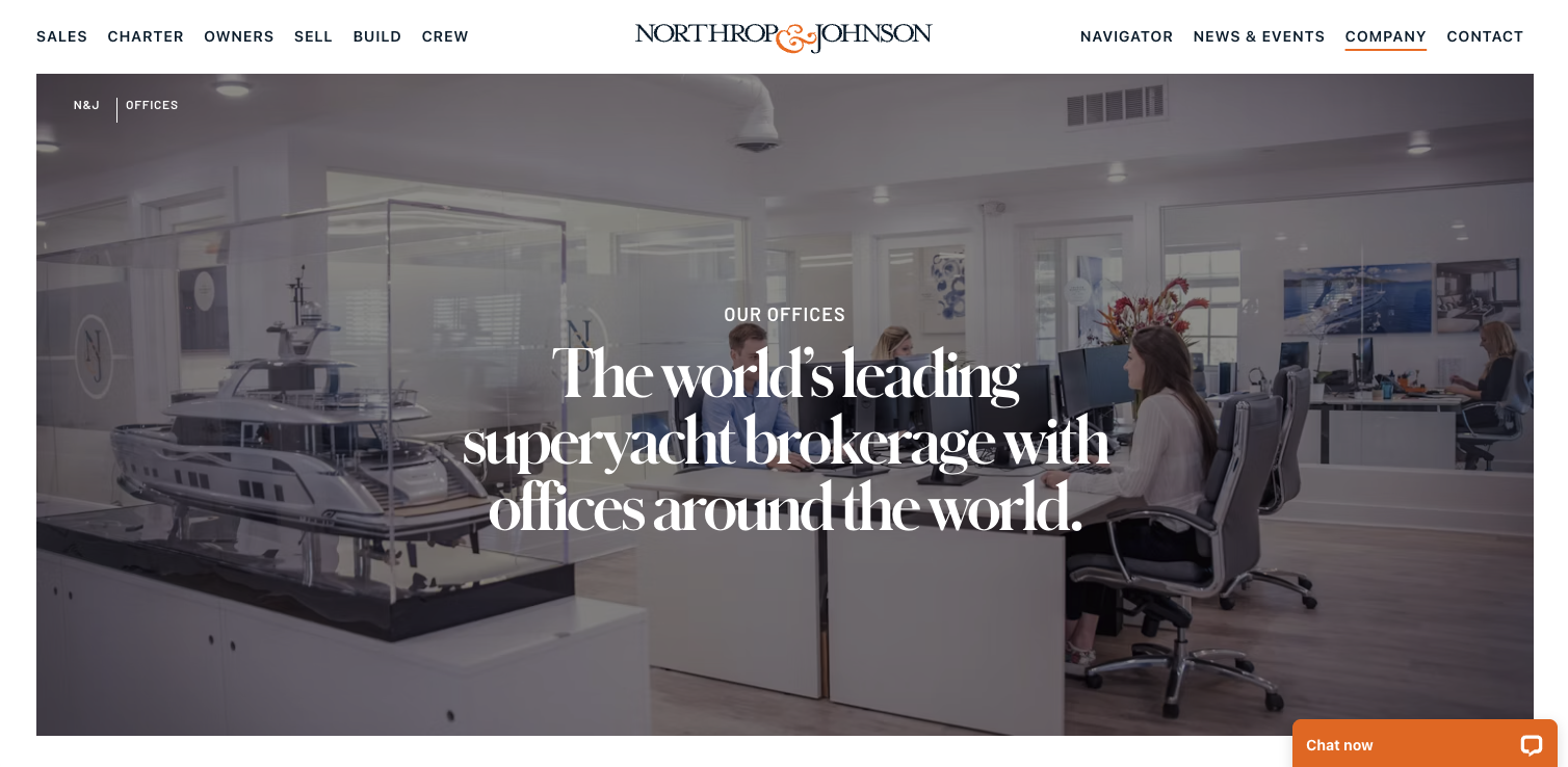 Hero section of a yacht dealer website, Northrop & Johnson