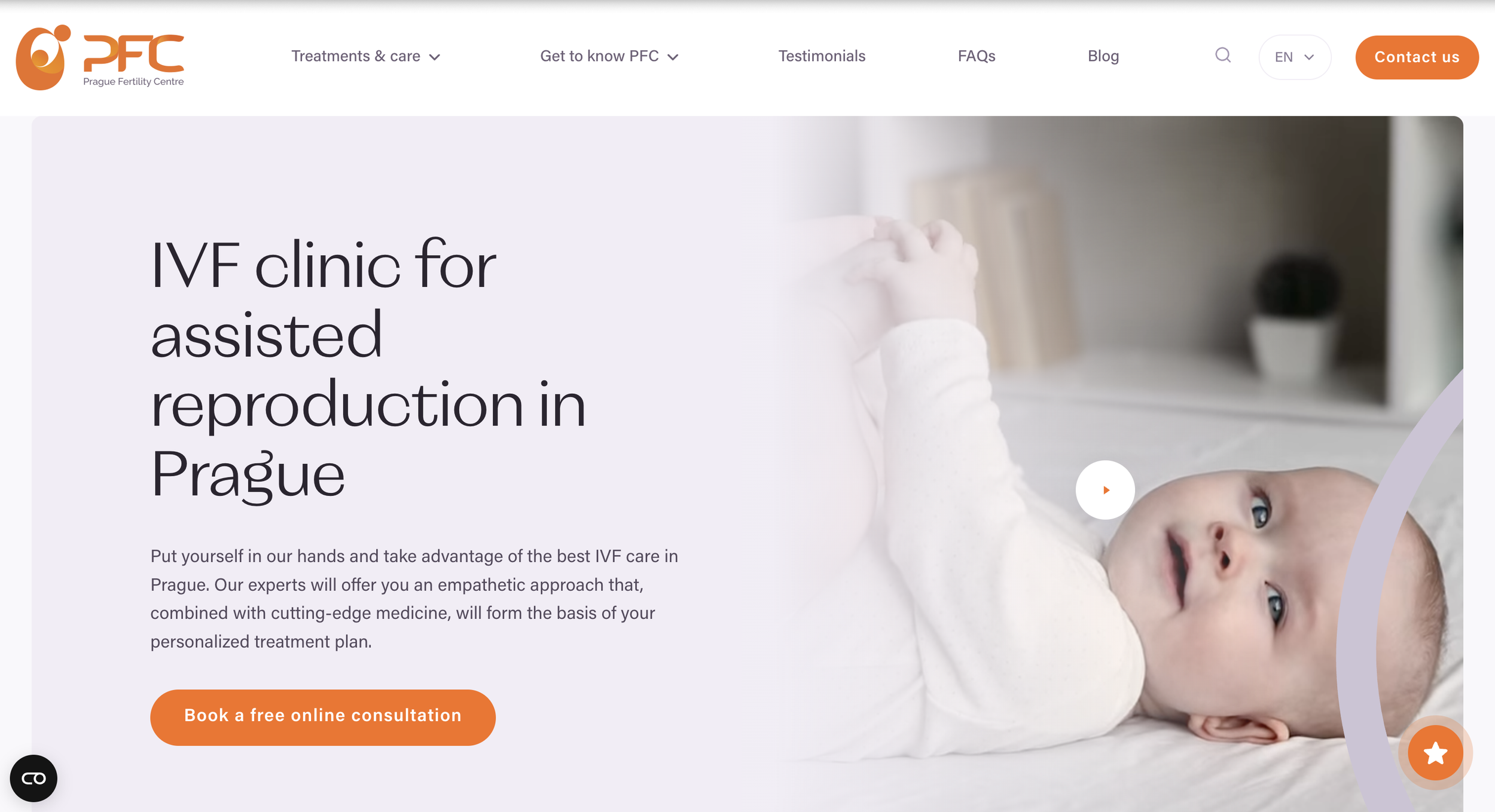 Hero section of a fertility clinic website, PFC