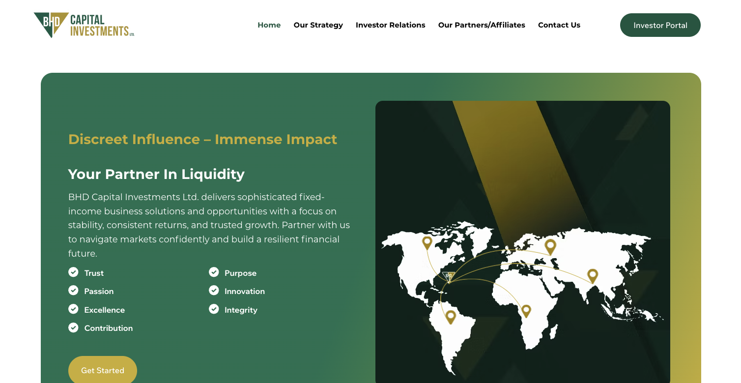 Hero section of a investment firm website, BHD Capital Investments