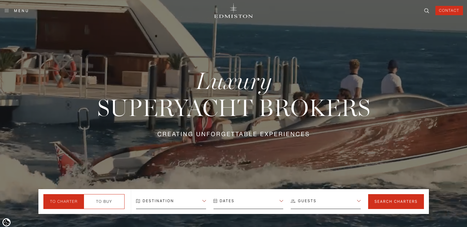 Hero section of a yacht dealer website, Edmiston