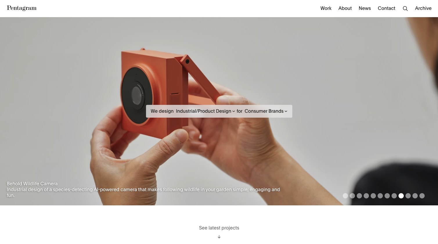 Pentagram website hero section image for the top 10 best typography combinations 2026