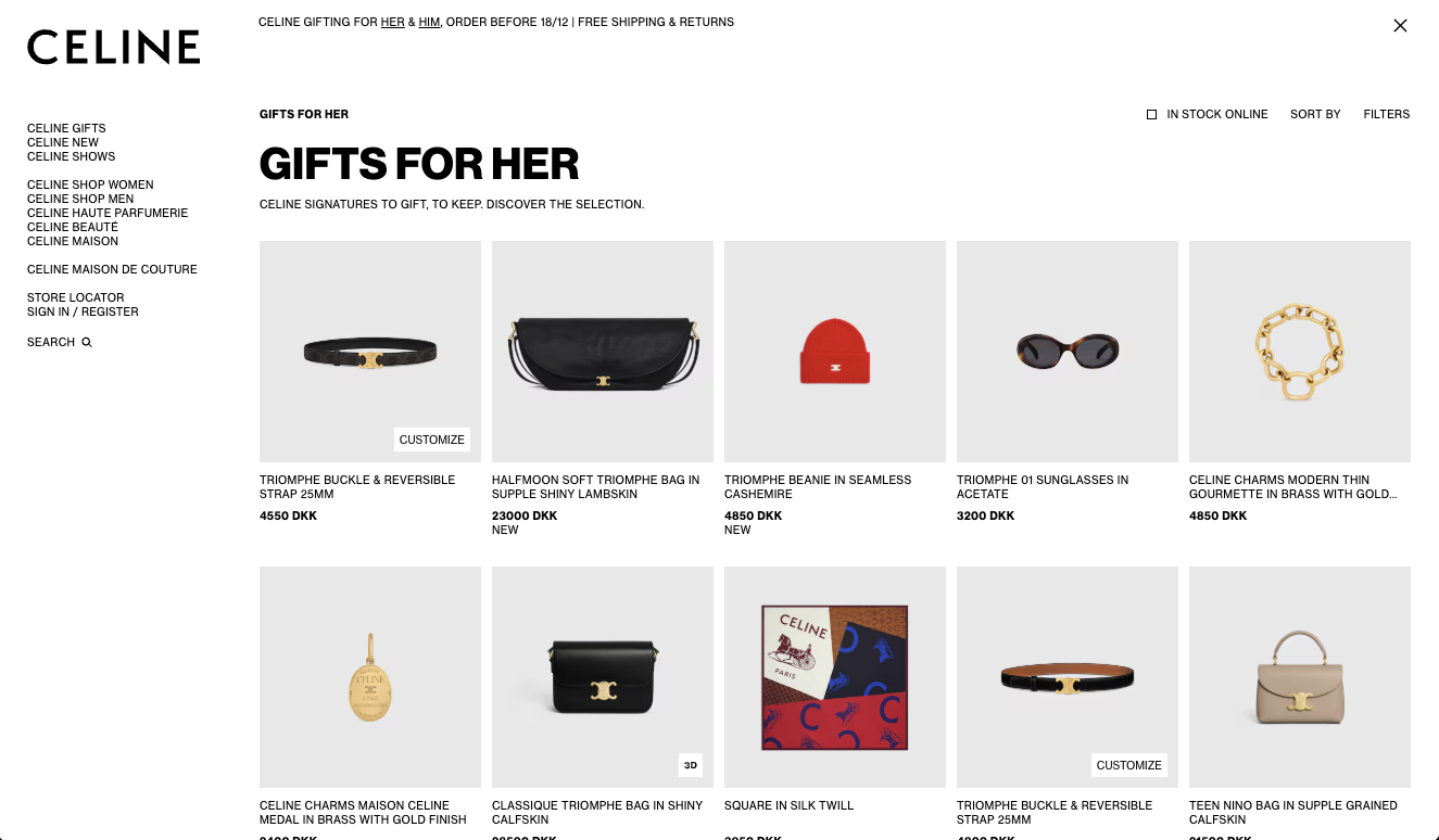 Celine website hero section image from top 10 minimalist luxury websites