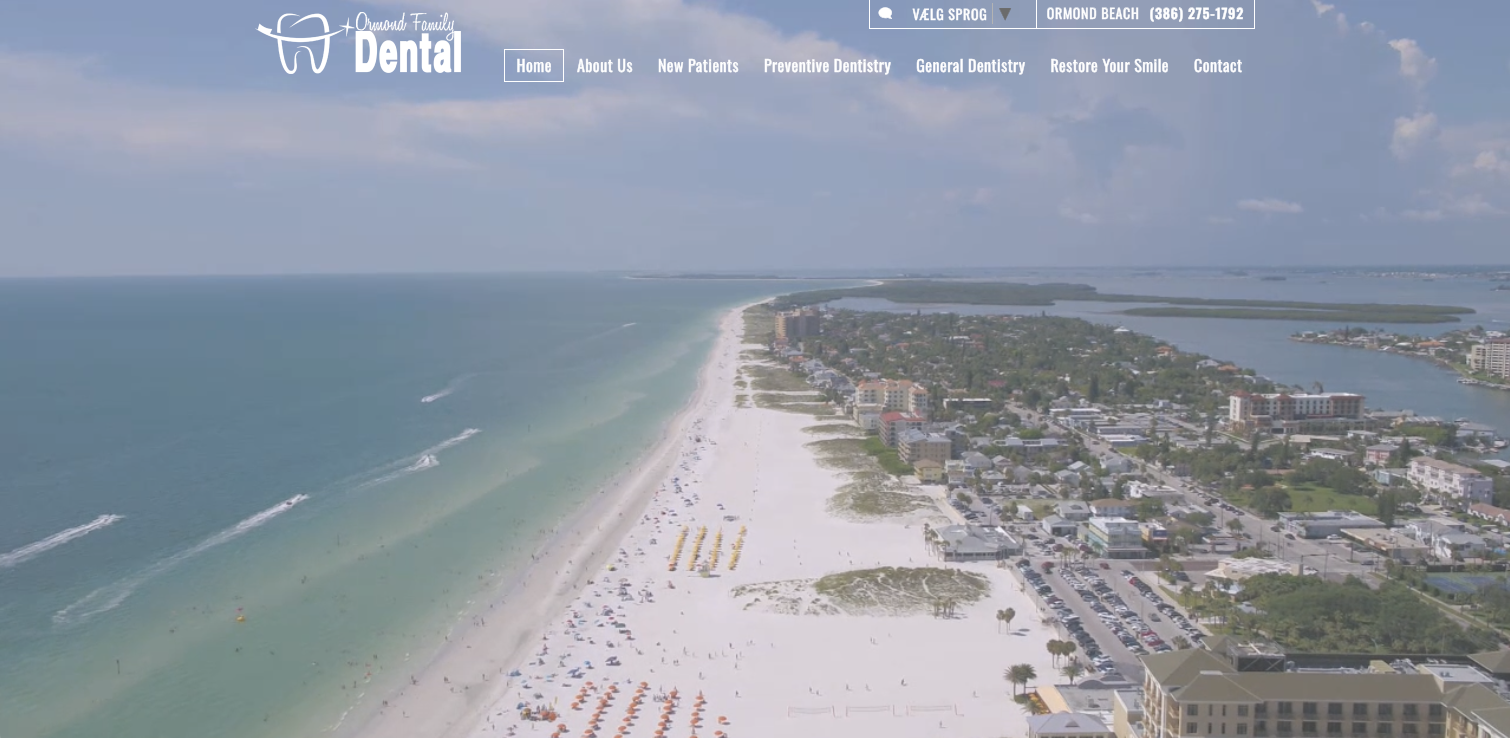 Hero section of a dental practice website, Ormond Family Dental