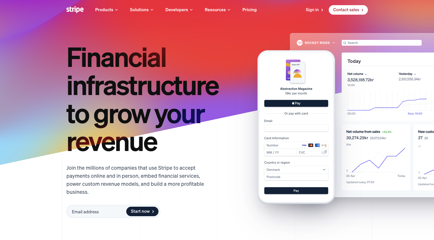Stripe website hero section image for the top 10 best typography combinations 2026