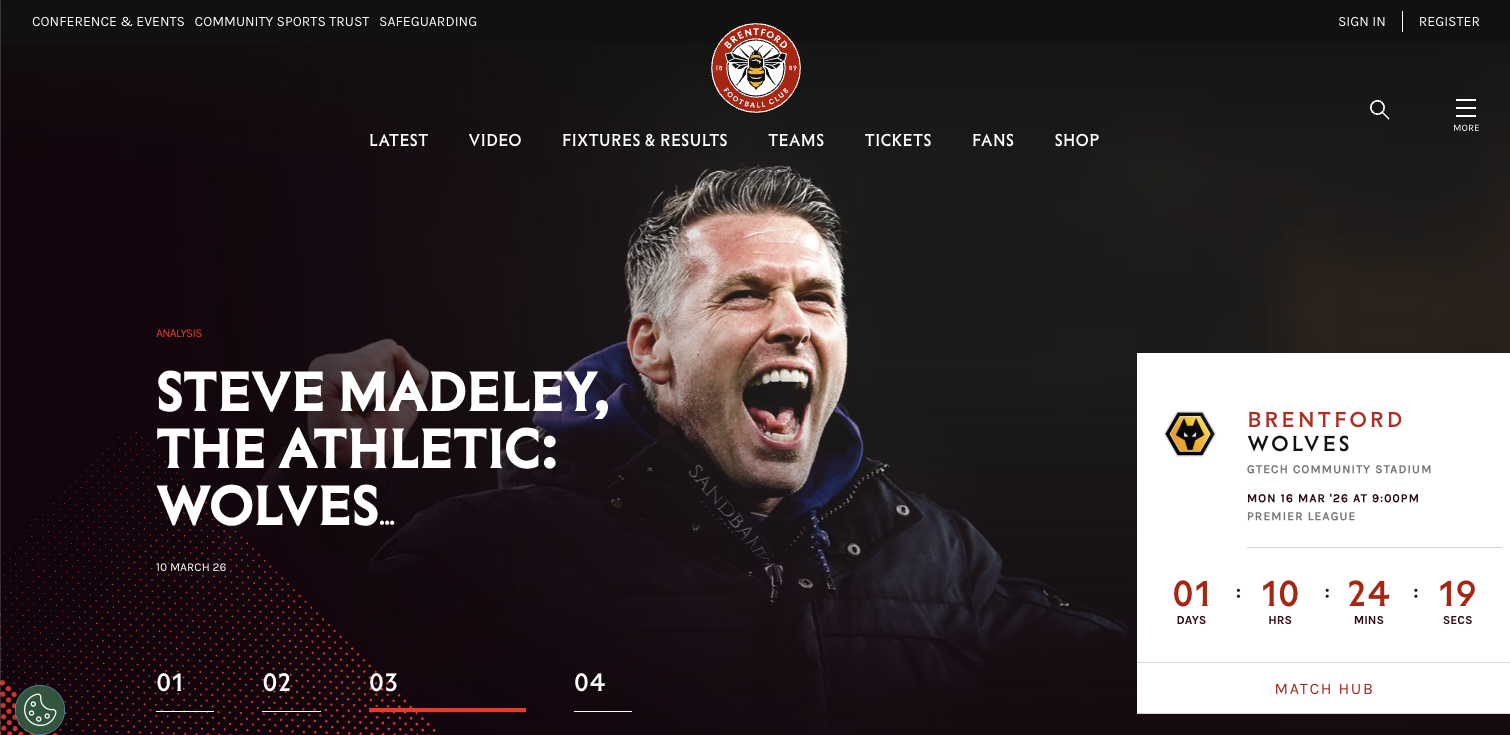 Hero section of a sport club website, Brentford