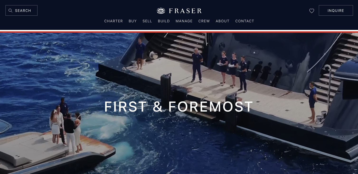 Hero section of a yacht dealer website, Fraser