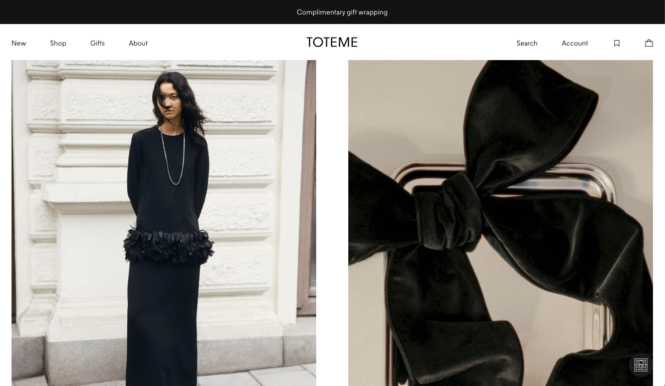 Toteme website hero section image from top 10 minimalist luxury websites