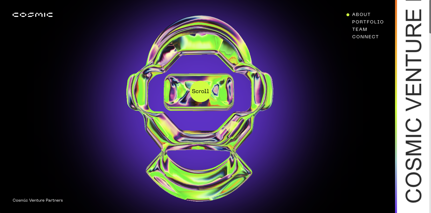 Hero section of a private equity firms website, Cosmic