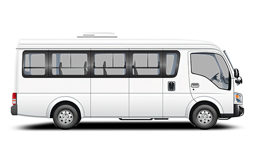 Illustration of a white passenger van with tinted windows.