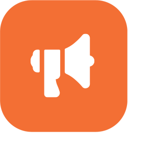 Notification icon with a megaphone symbol in white on orange background