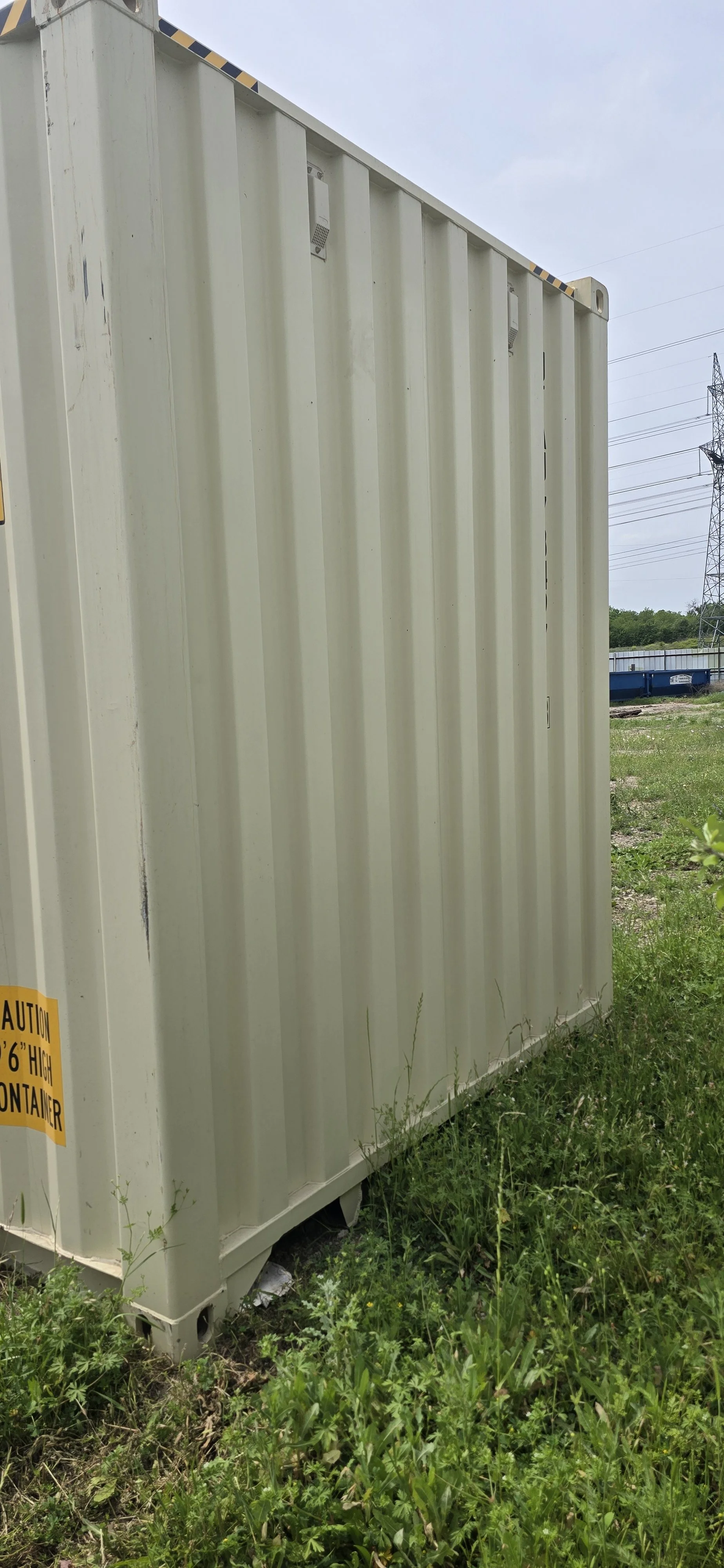 Rear view of 40 ft shipping container showing solid steel structure
