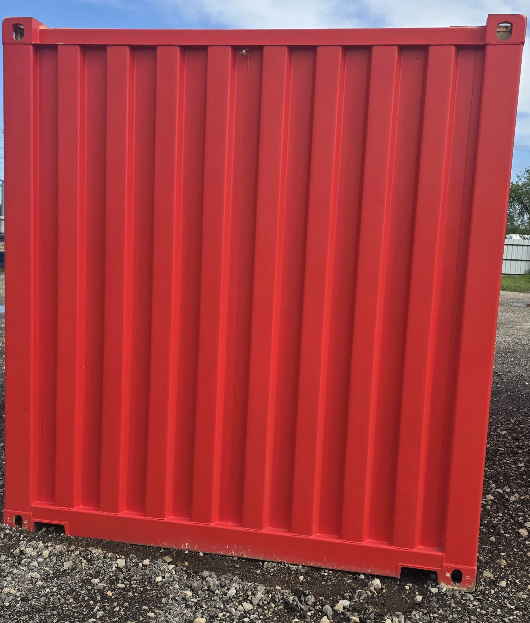 Rear view of 20 ft shipping container showing solid steel structure