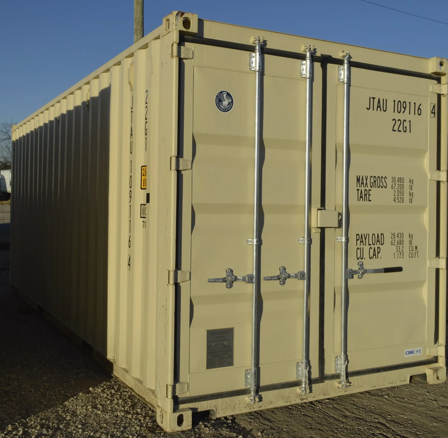 One Trip 20 ft storage container in Fort Worth, TX with steel exterior, double swing doors, and visible corner casting. Wind and water tight condition.