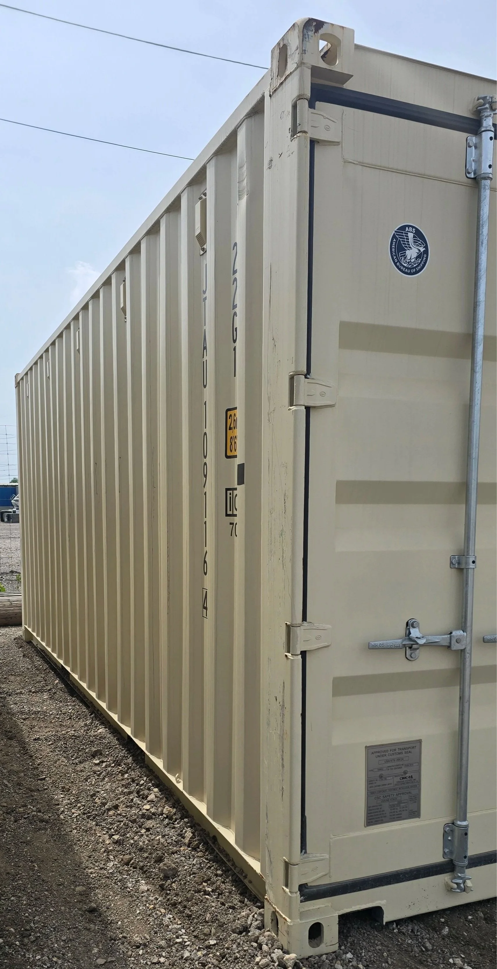 left side of 20ft shipping container corrugated steel exterior