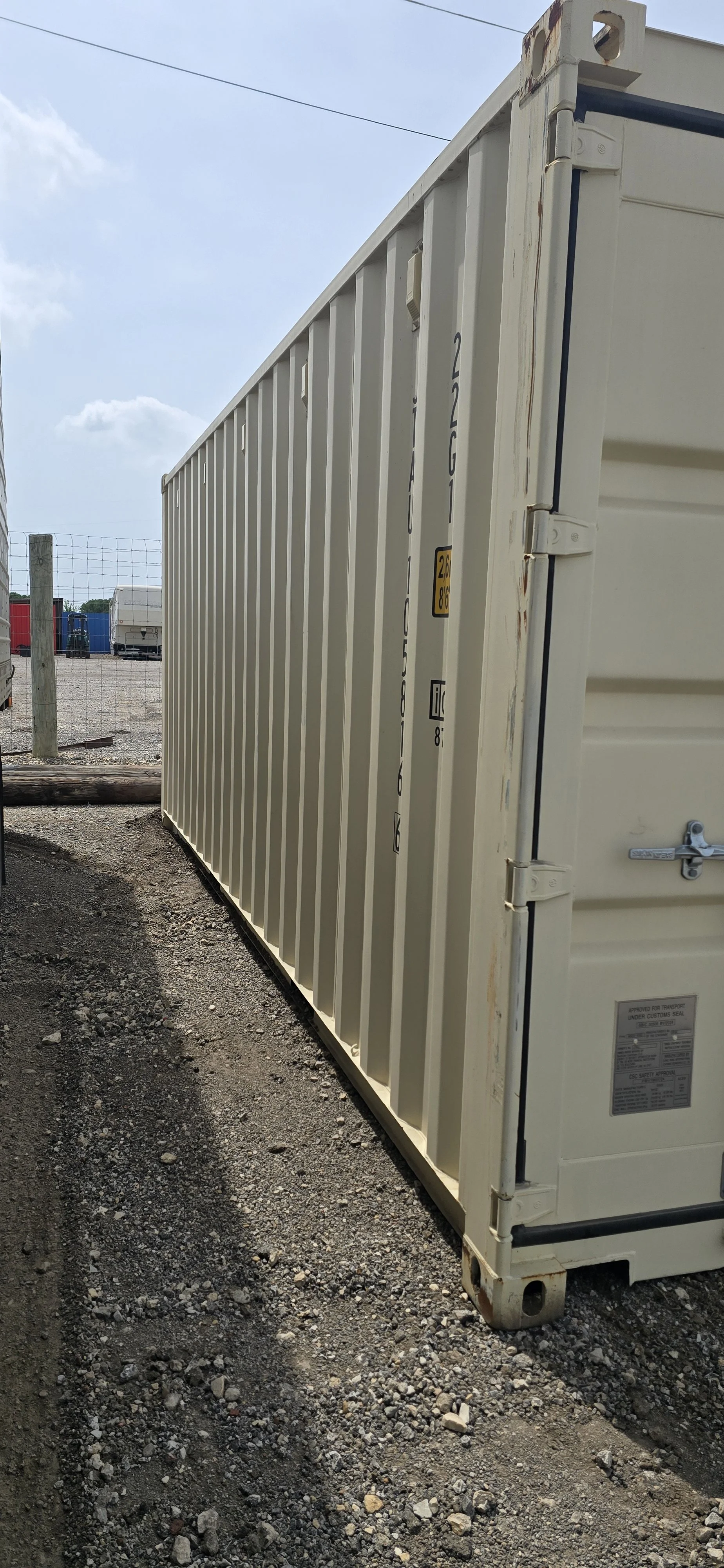 left side of 20ft shipping container corrugated steel exterior