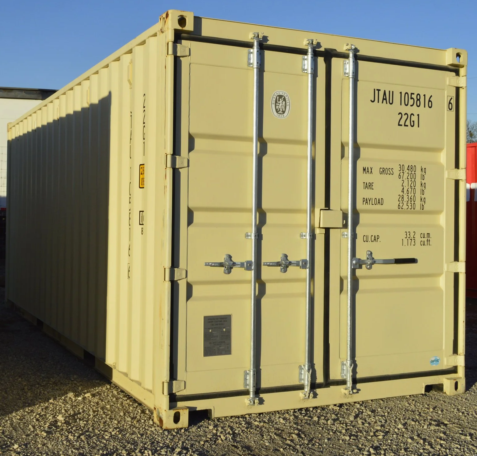 One Trip 20 ft storage container in Fort Worth, TX with steel exterior, double swing doors, and visible corner casting. Wind and water tight condition.