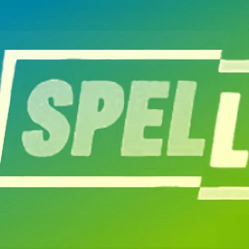 Close-up of a green sign with the word 'SPELL' in large, bold letters. Spelligent