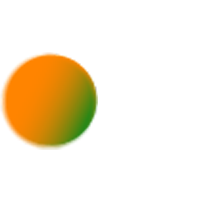 An orange sphere with a gradient shading, next to three horizontal lines in orange, yellow, and green on a black background.