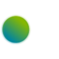 A gradient sphere transitioning from green to blue, with a digital glow effect, placed beside horizontal neon-like lines on a black background.