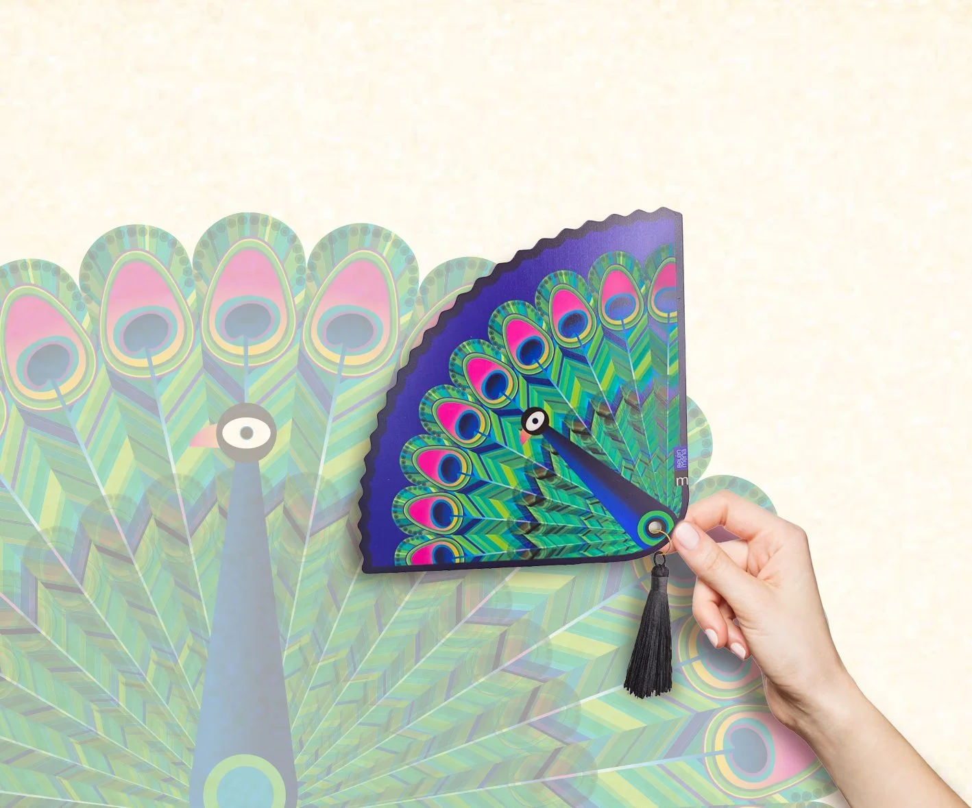 ABANICO AZUL PAVO REAL