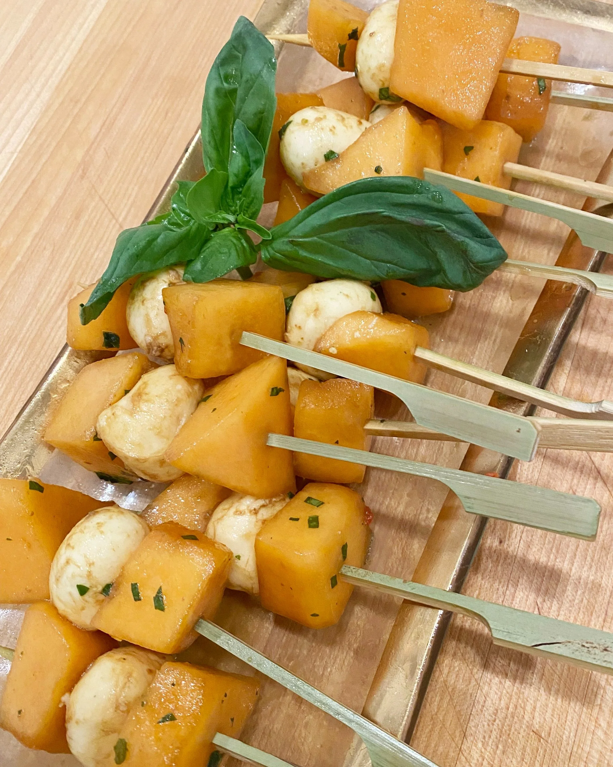 Cantaloupe and Mozzarella Skewers