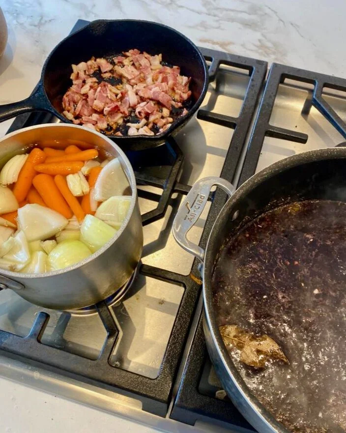 coq au vin bacon veggies