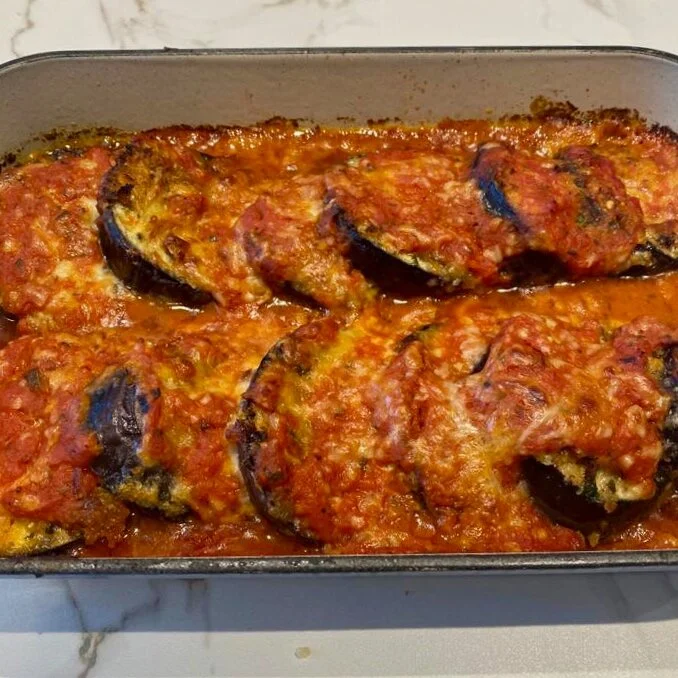 eggplant parmesan out of the oven