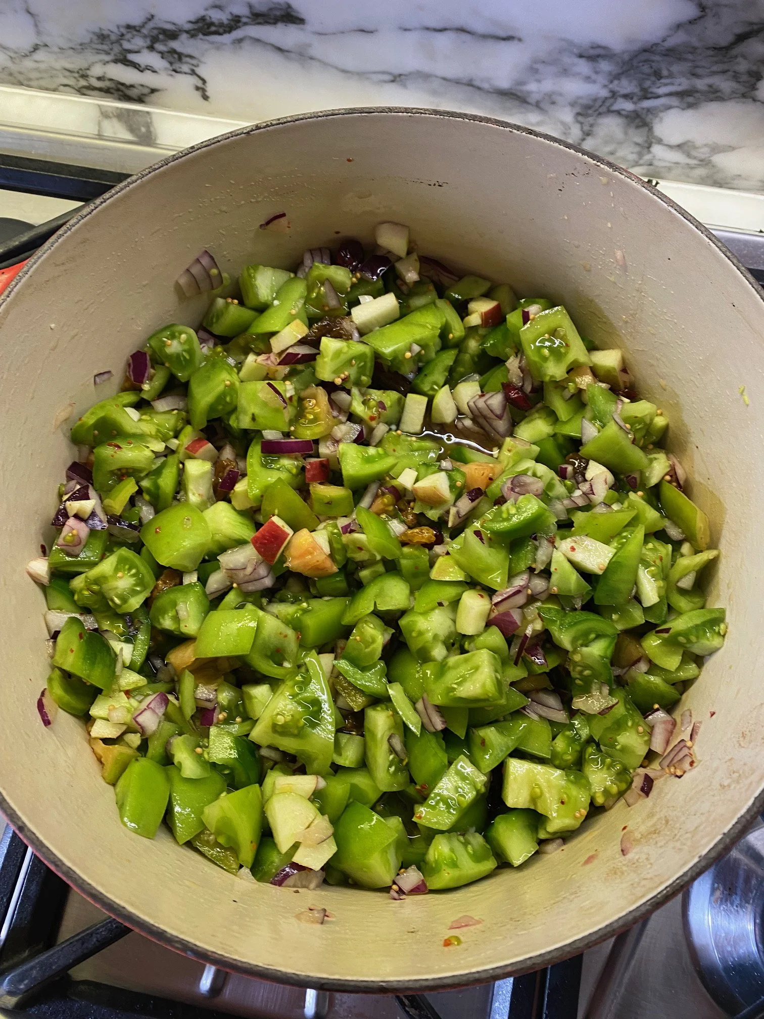 green tomato chutney cooking