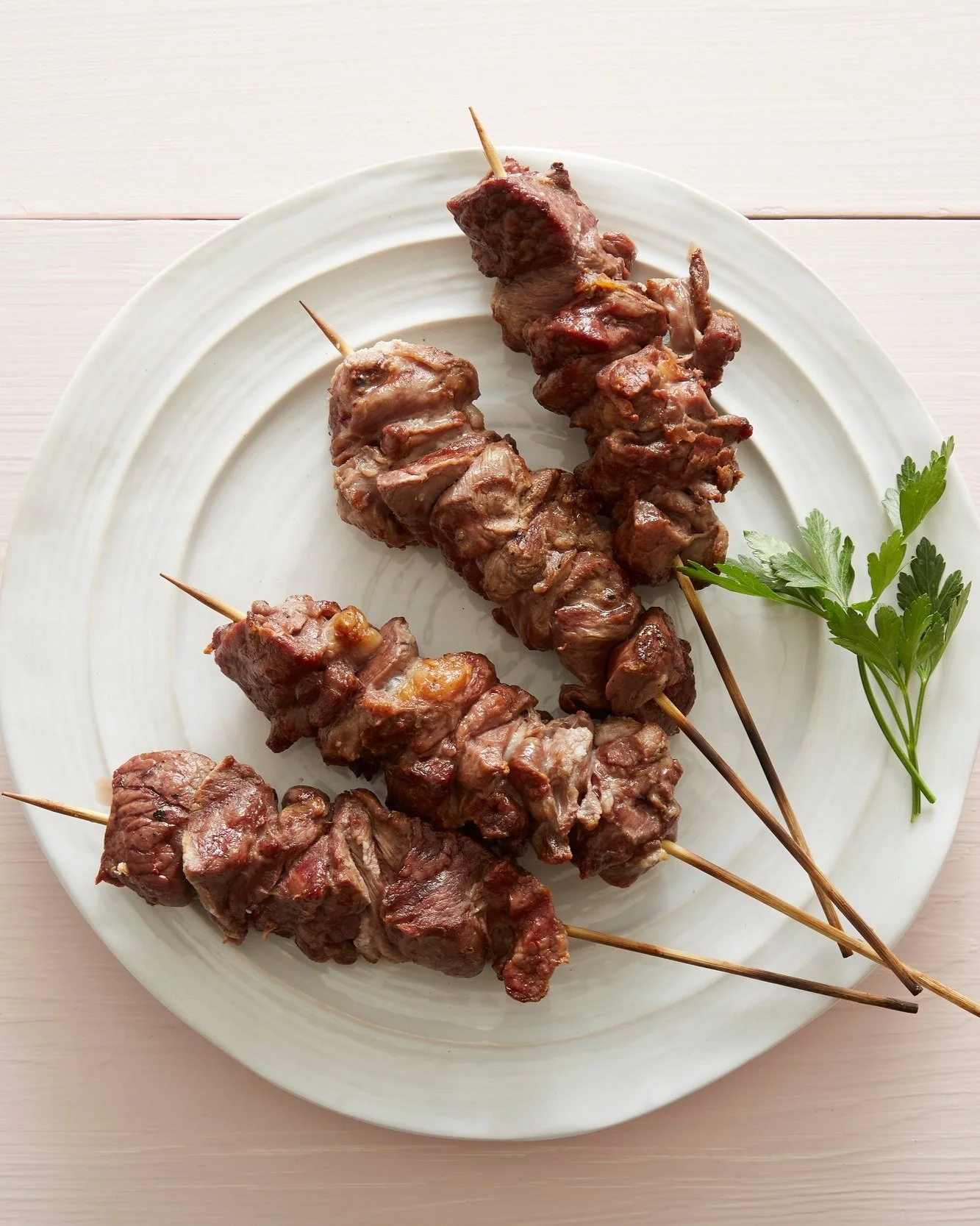 Lamb Skewers with Olive Oil Mint Sauce