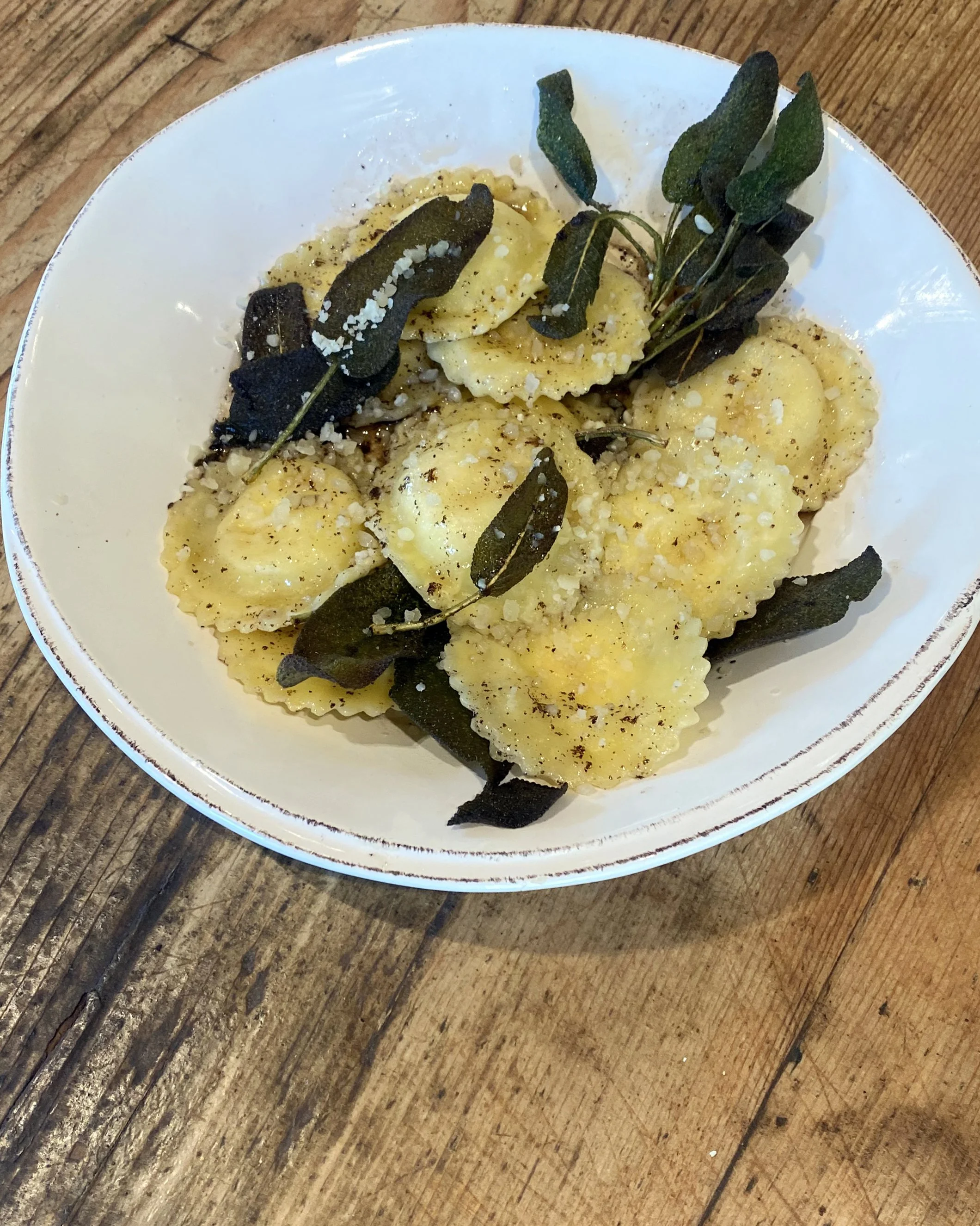 Ravioli or Gnocchi with brown butter sage sauce