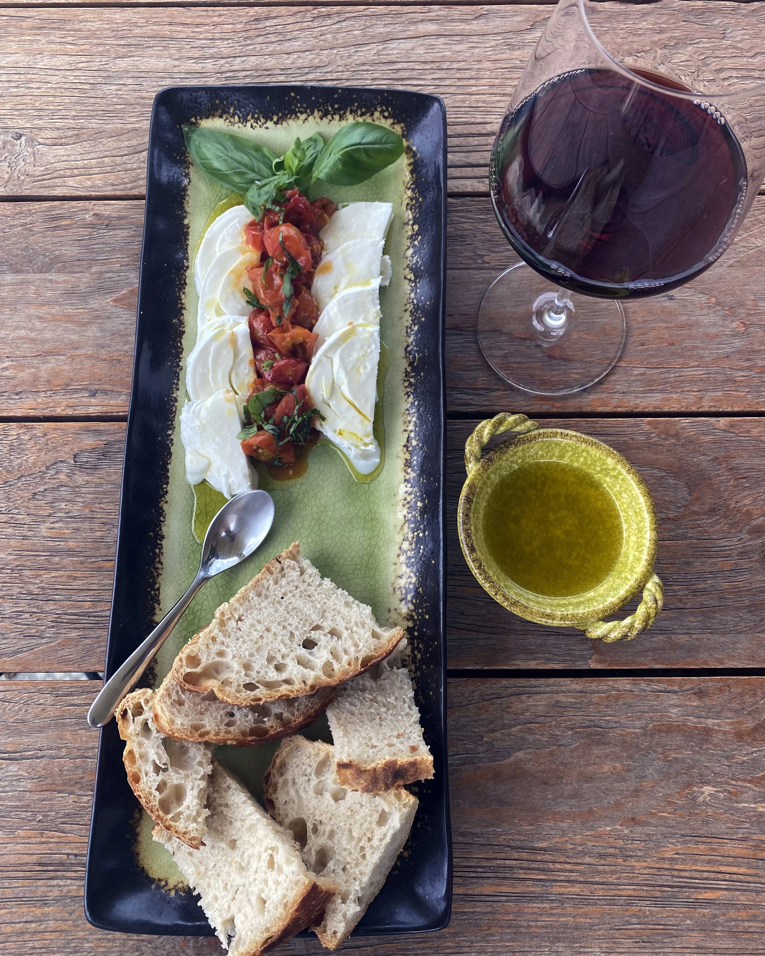 roasted tomato caprese with buffalo mozzarella and basil