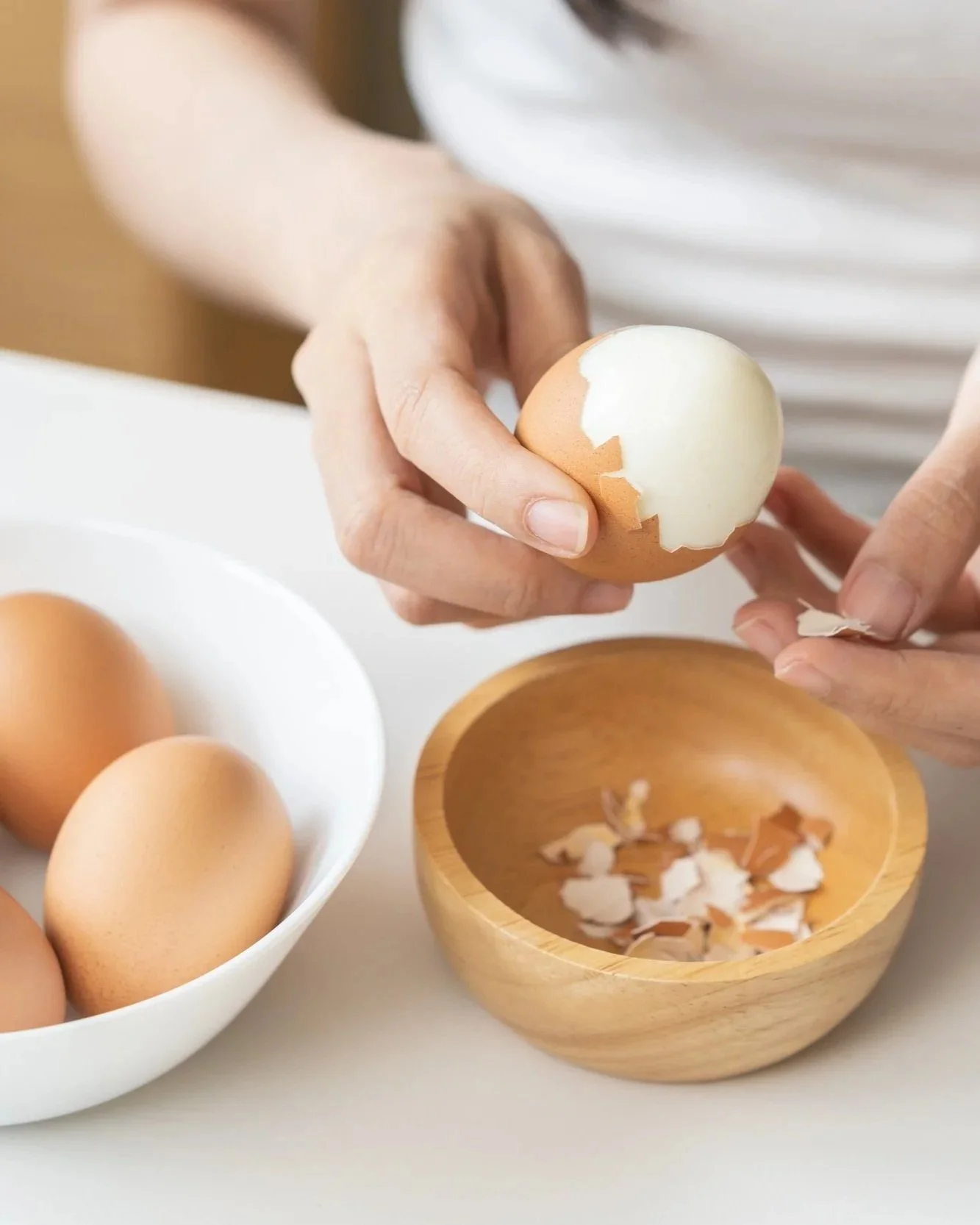 Boiling an egg—to peel!