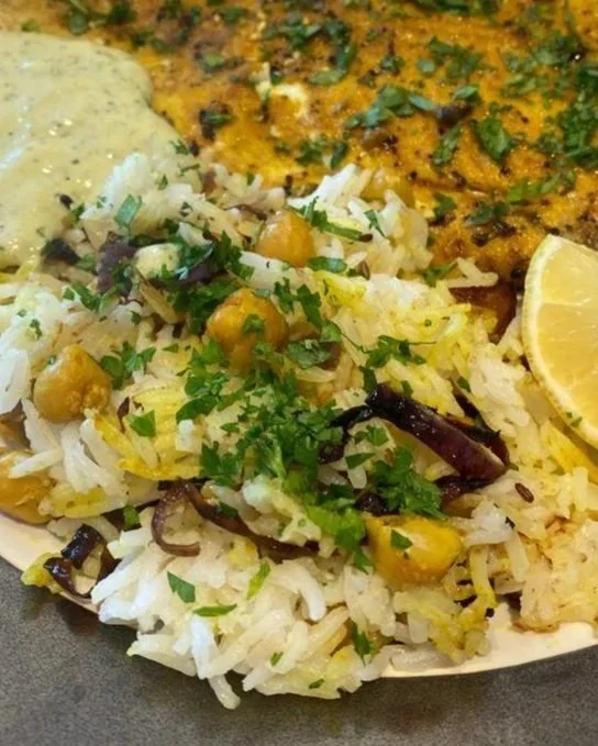 Middle Eastern Rice Pilaf with Tahini sauce