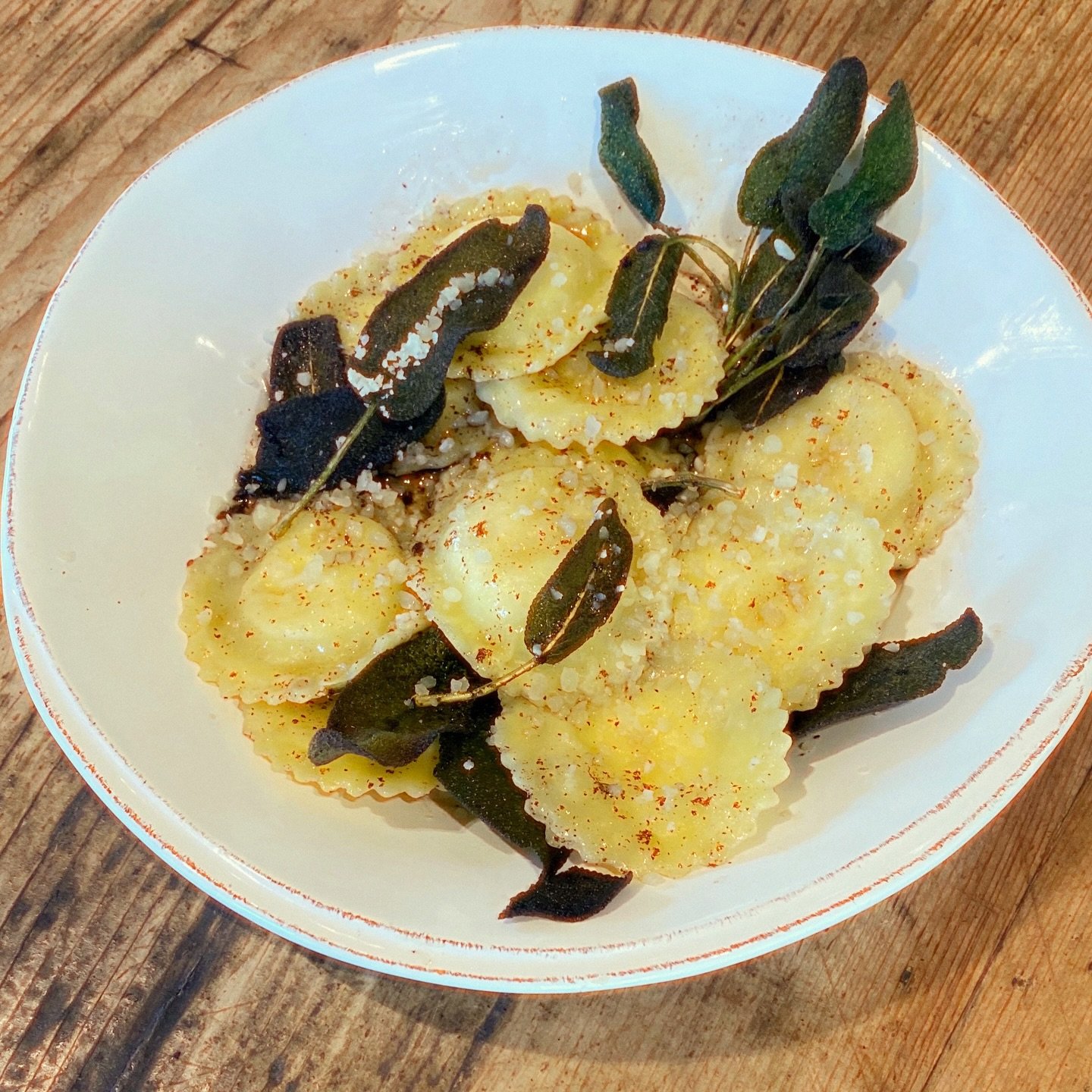 Ravioli or Gnocchi with Brown Butter Sage Sauce! Tender pasta pillows tossed in nutty brown butter with crispy sage leaves, creating a simple yet luxurious Italian classic. It pairs beautifully with fresh, store-bought ravioli&mdash;especially pumpki