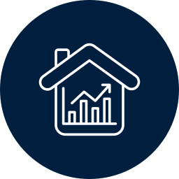 Icon of a house with a bar graph and upward arrow inside