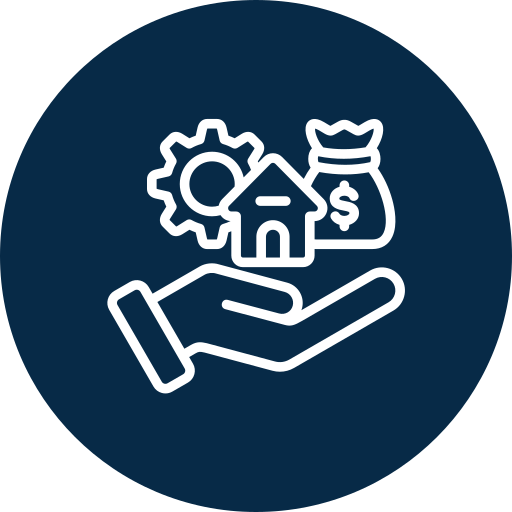 Icon of a house with a bar graph and upward arrow inside