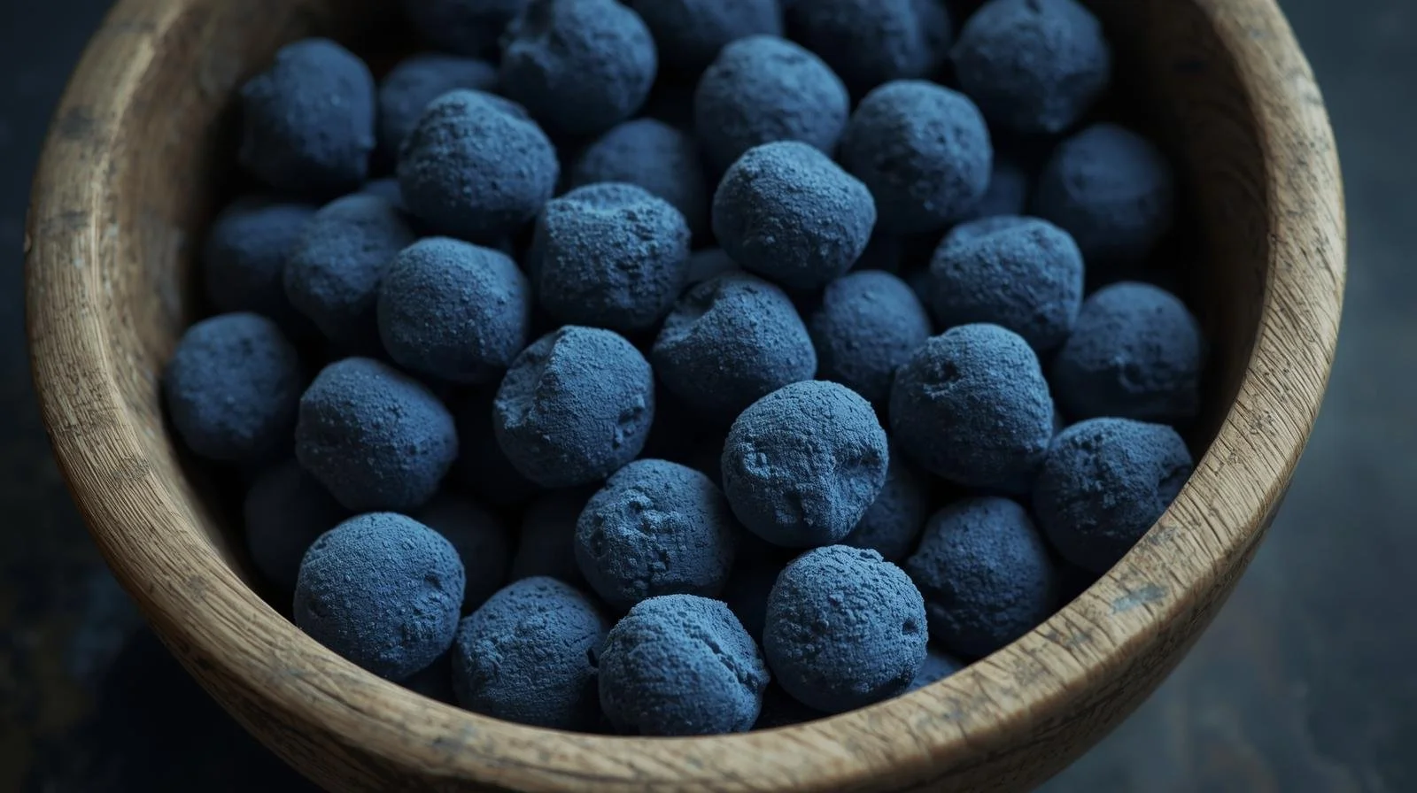 Can you create a picture with a wooden bowl full of dusty blue indigo balls_.jpg