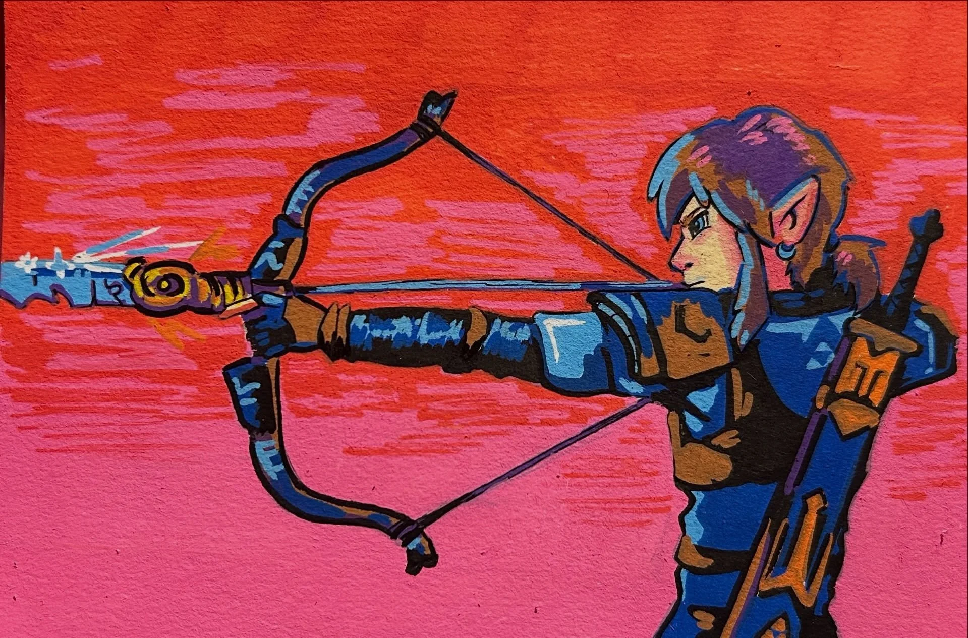 Finally finishing breath of the wild and now I have tears of the kingdom to focus on 🐉 🏹 

Also I luv my acrylic markers

#botwfanart #legendofzelda #poscaart
