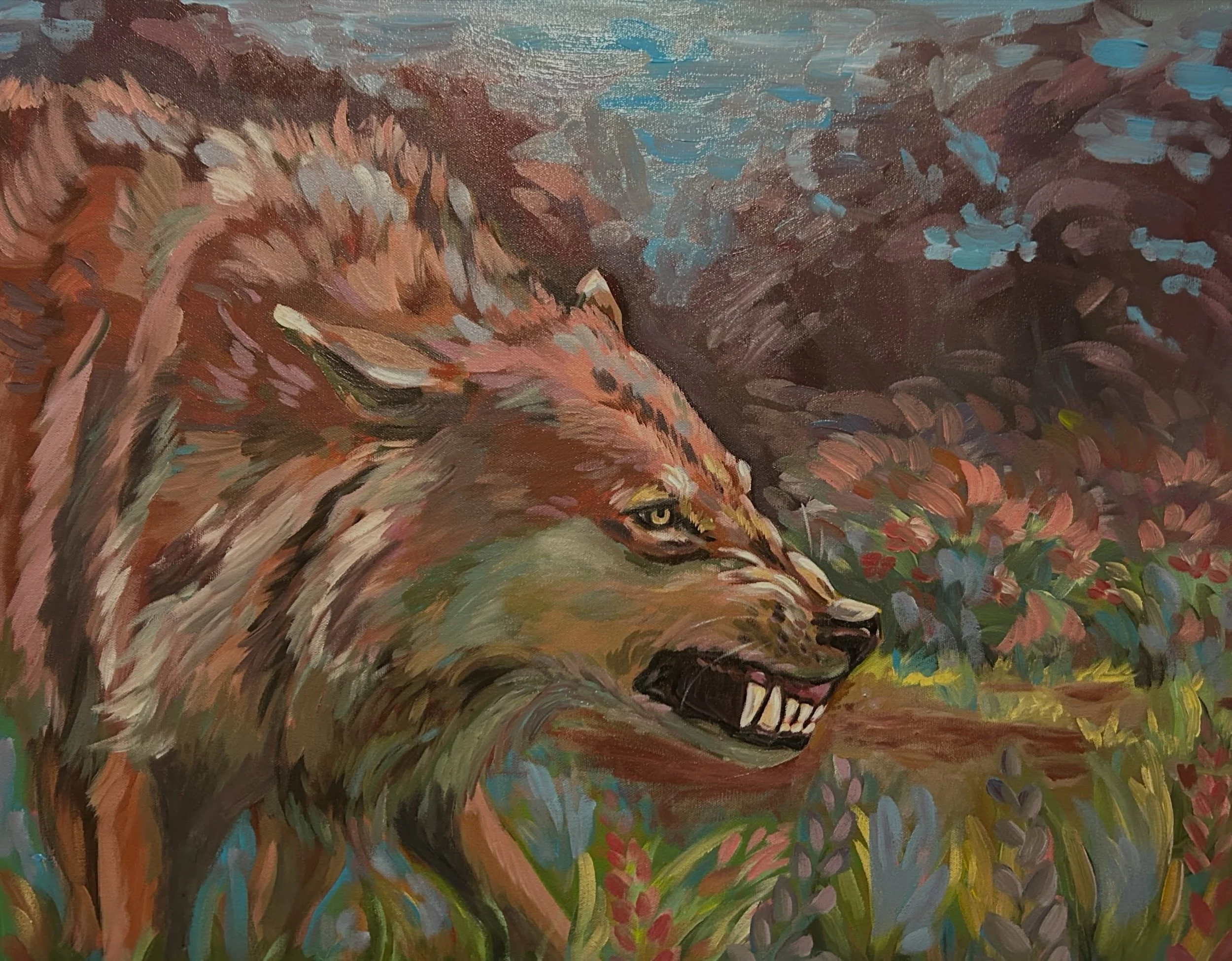 Sometimes you just gotta paint the stress away 🐺 

~I&rsquo;ll bite~
24&rdquo; x 30&rdquo; 
Acrylic on canvas 

#wolfpainting #wildlifepainting #acrylicwolfpainting