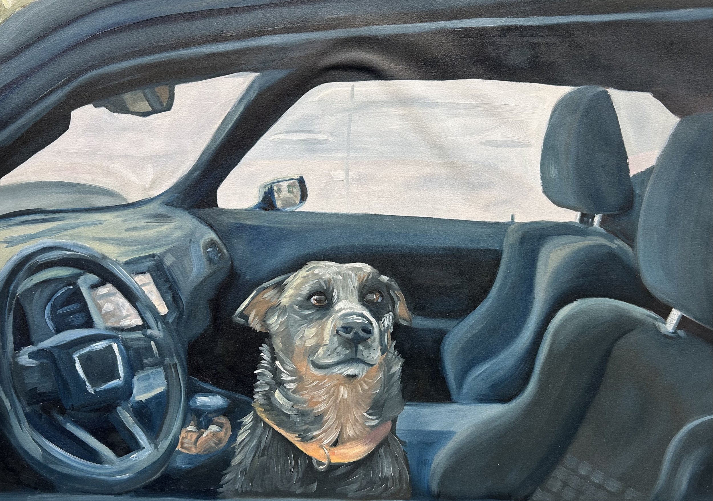"Astro! Get in the Back!" 
Oil on paper
19 3/4" x 27 3/4" 
2025