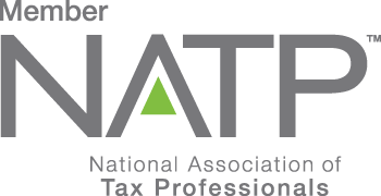 Logo of the National Association of Tax Professionals featuring the text 'Member NATP' with a green triangle and the full name below.