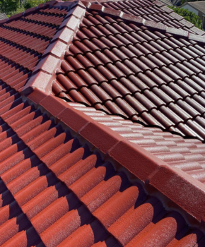 manor red roof paint and fresh tile on roof on Sunshine Coast